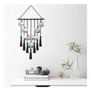 Macrame Walll Hanging for Photo Display Black Boho Chic Art